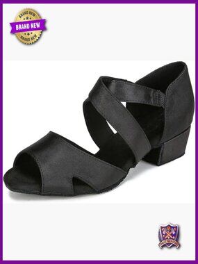 Swing Latin Ballroom Dance Shoes Suede Sole Elastic Closure 1.5" Heel